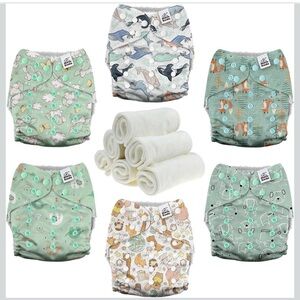 Mama Koala 3.0 Pocket Diapers w/AWJ Lining,6 Pc w/6 Inserts-Adorable Animals